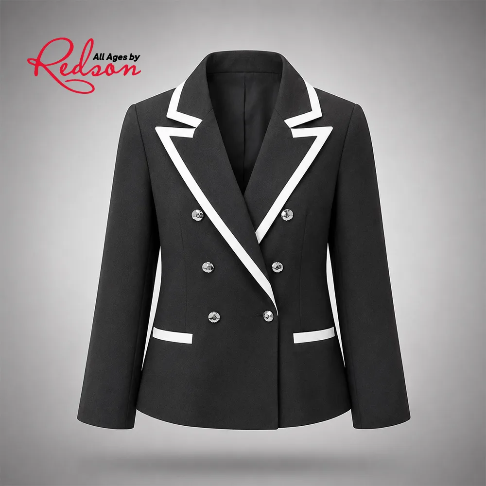 Black & White Contrast Double Breasted Blazer & Pencil Skirt Set