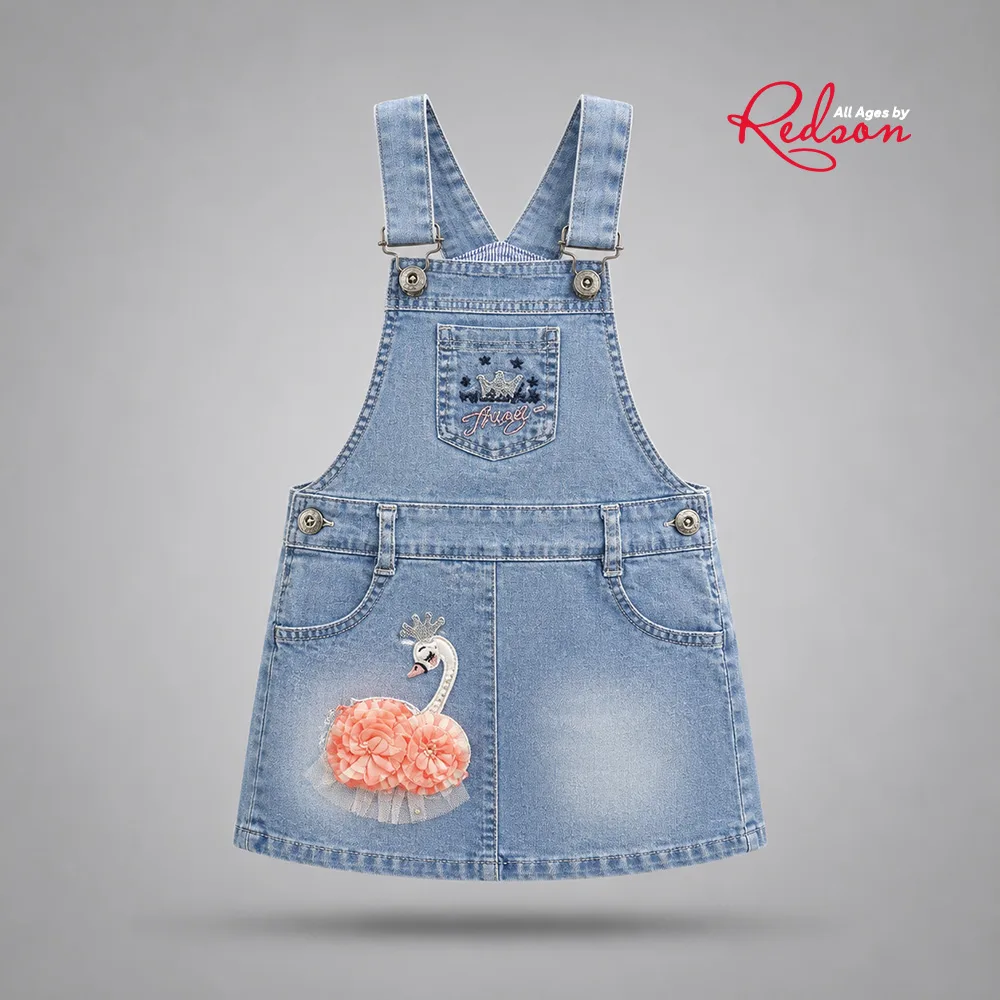 Girls’ Denim Swan Pinafore Dress