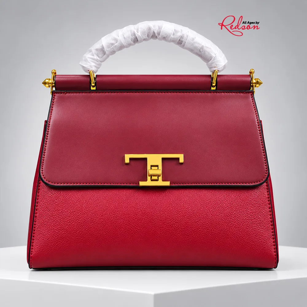 Dafengli Paris Burgundy Structured Top Handle Handbag