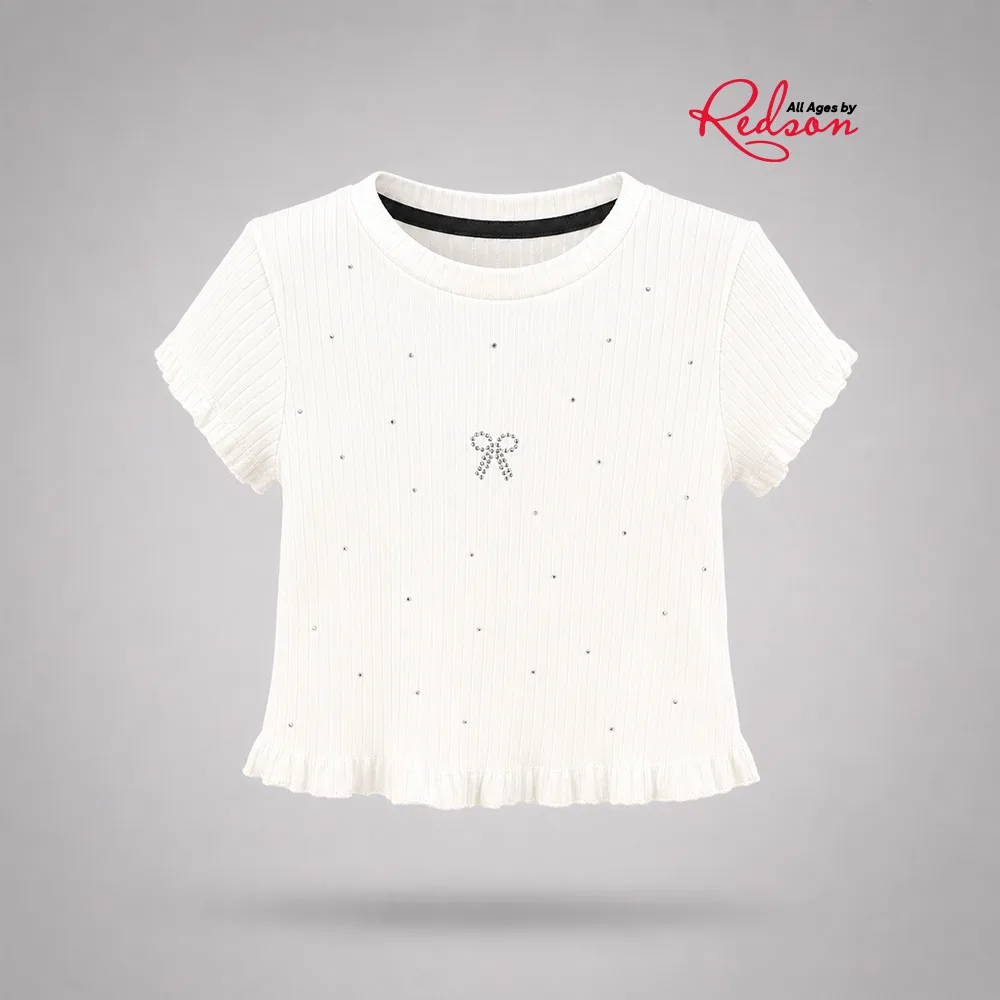 Girls’ Ribbed Bow Embellished T-Shirts