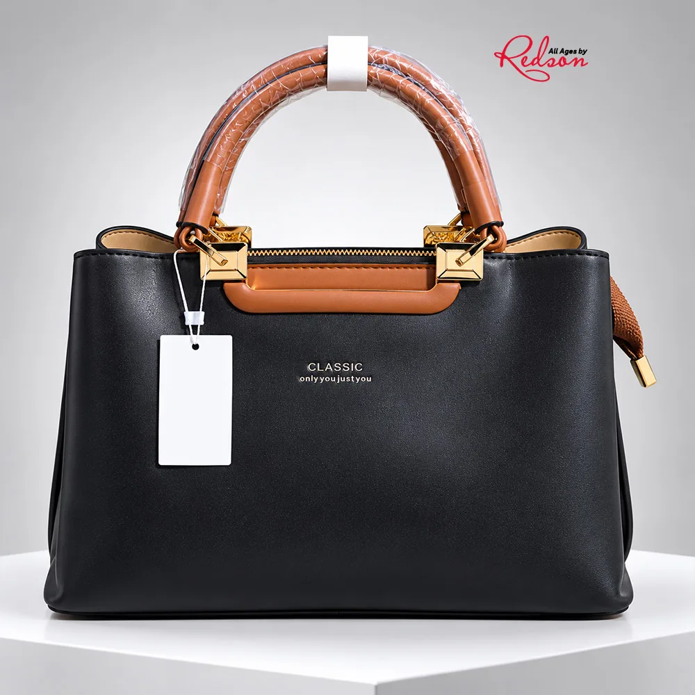 Classic Black Structured Top-Handle Handbag