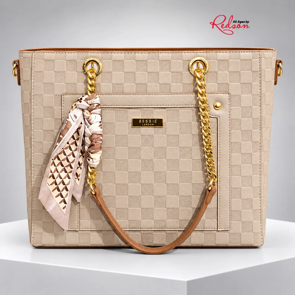 Bessie London Textured Checkered Tote Bag