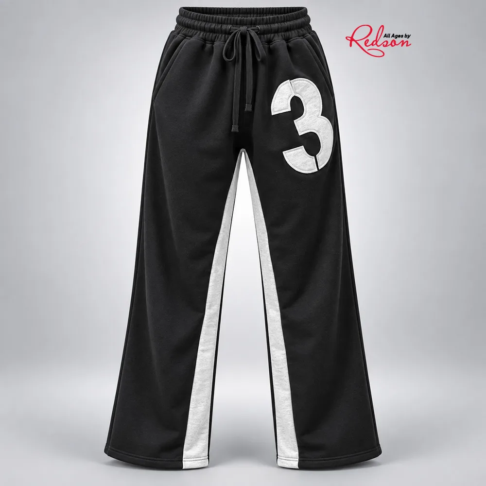 Black & Grey “3” Graphic Wide Leg Sweatpants