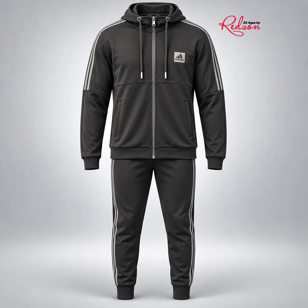 Adidas Black 3 Stripe Hoodie Tracksuit Set