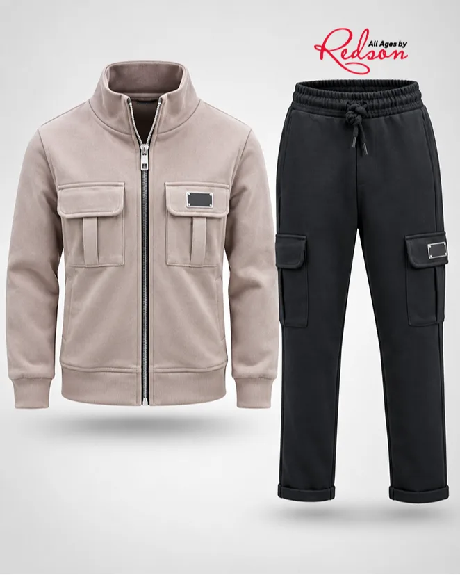Men’s Cargo Zip Up Tracksuit Set