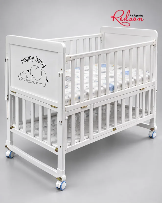 Happy Baby Wooden Baby Cot / Convertible Baby Crib