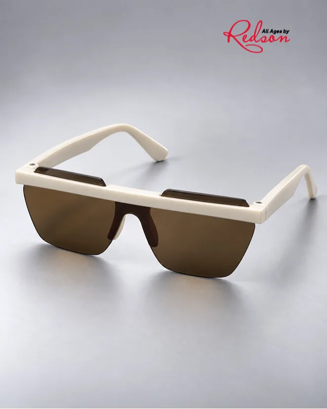 Classic Unisex Rectangular Sunglasses Cream & Brown