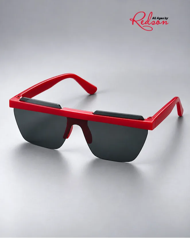 Classic Rectangular Sunglasses Red & Black