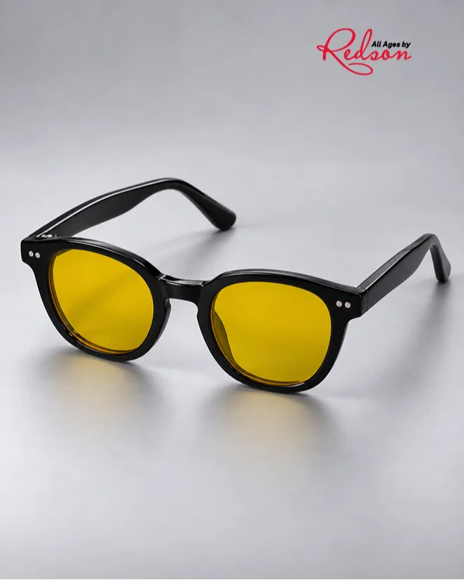 Classic Round Sunglasses Black & Yellow