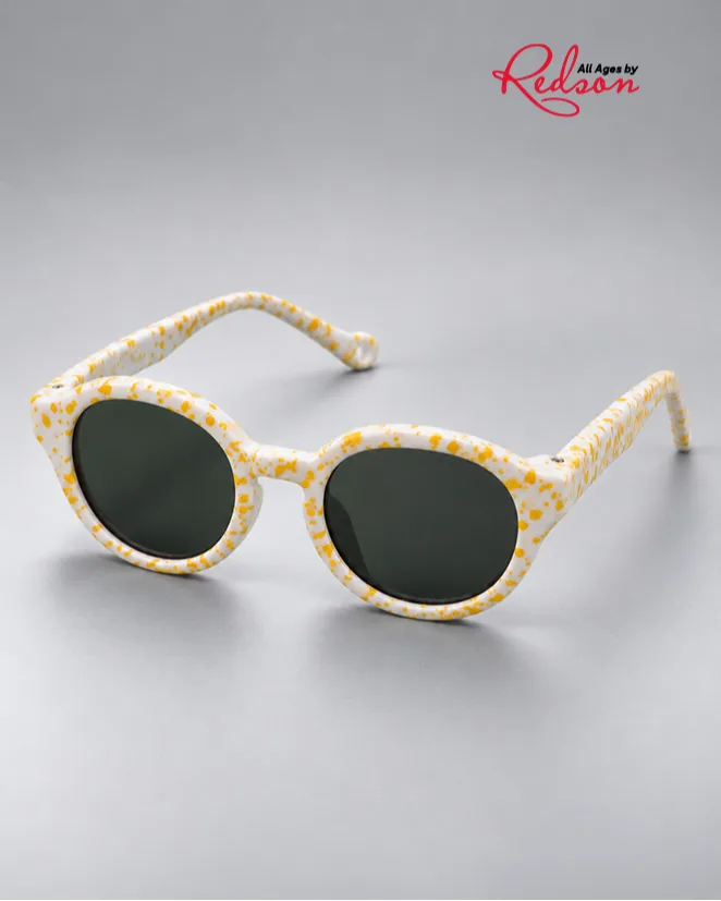 Round Sunglasses White & Gold Speckled Frame