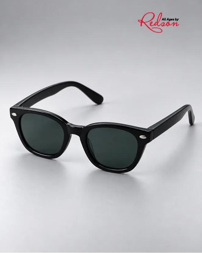 Classic Black Oval Sunglasses Silver Accent