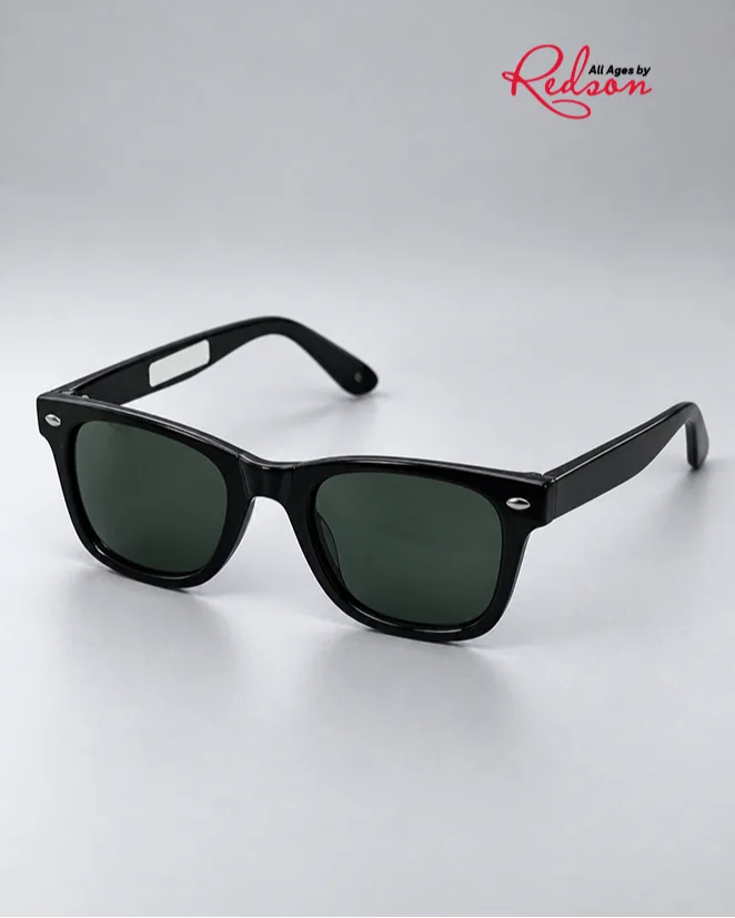 Classic Black Rectangular Sunglasses Silver Accent