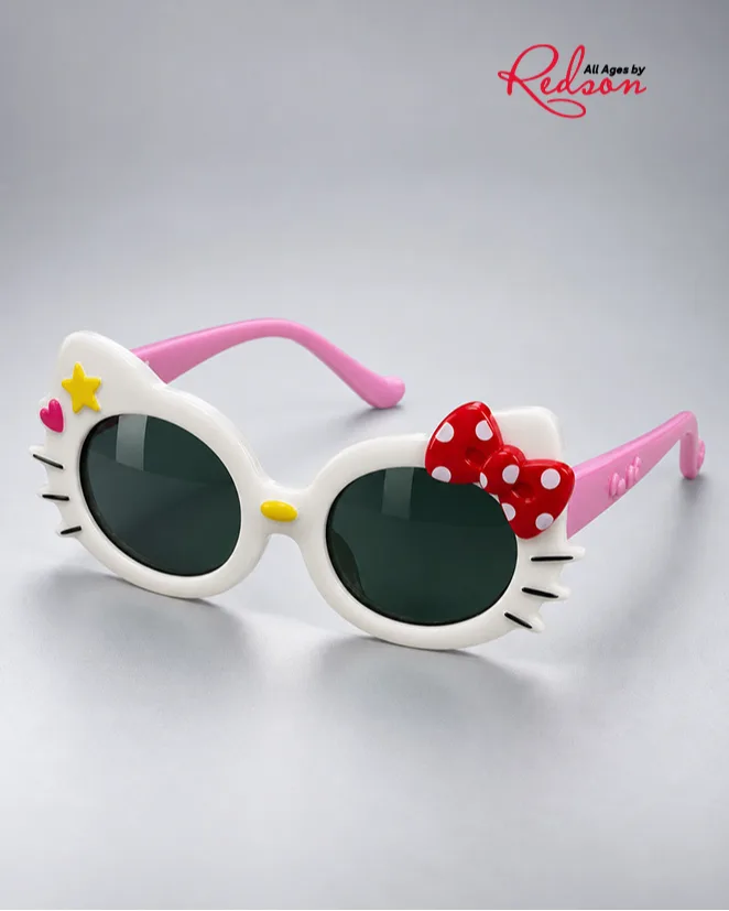 Kids’ White & Pink Kitty Bow Fashion Sunglasses