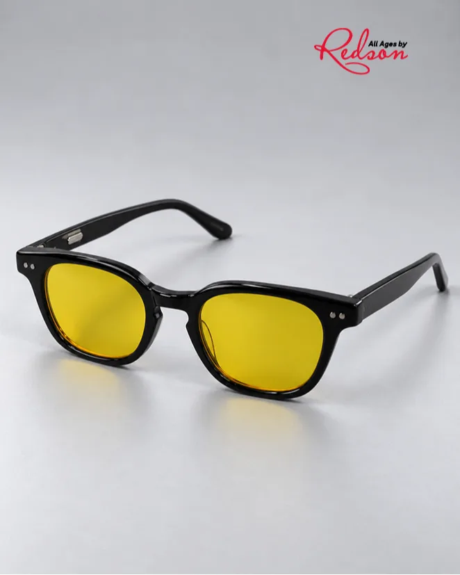 Classic Black Frame Yellow Lens Fashion Sunglasses