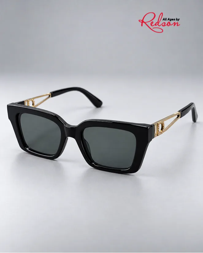 Black & Gold Luxury Square Frame Sunglasses