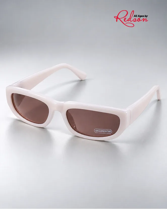 Cream White Rectangular Fashion Sunglasses