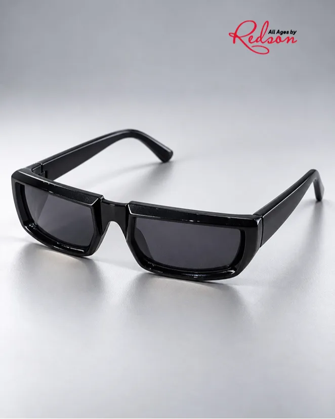 Black Oversized Rectangular Fashion Sunglasses