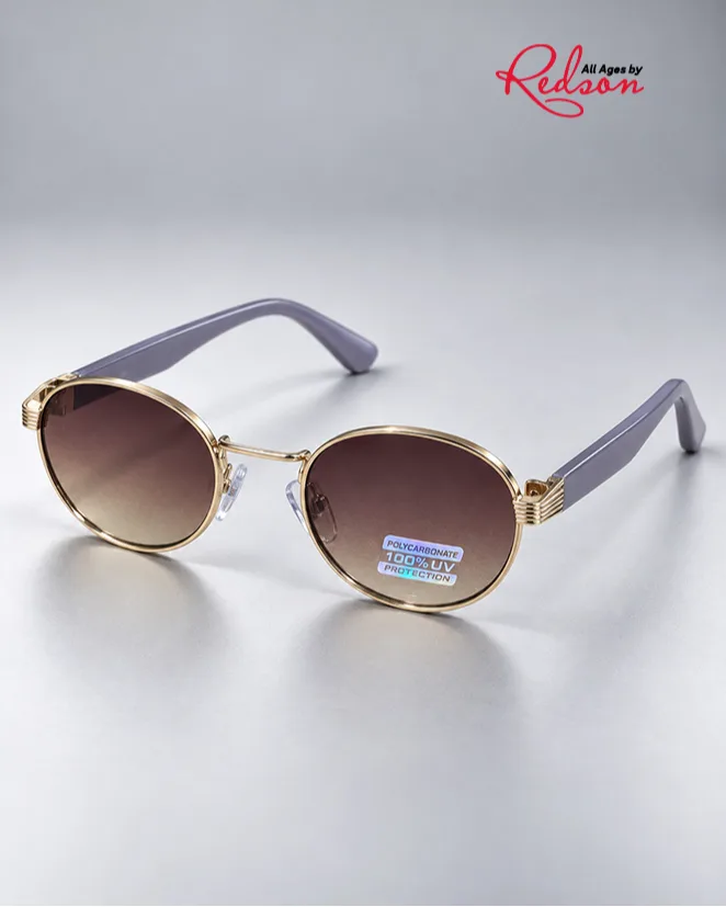 Gold Rimmed Round Gradient Fashion Sunglasses