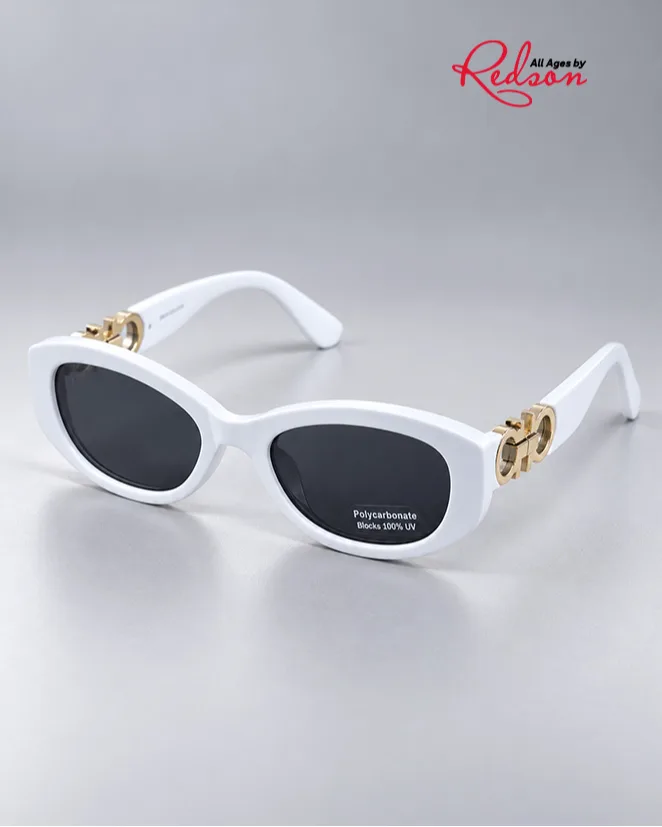 White Oval Fashion Sunglasses With Gold Accents