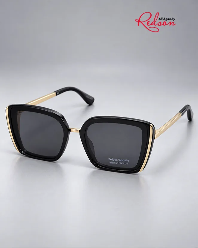 Black & Gold Oversized Square Fashion Sunglasses