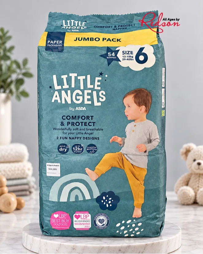 Little Angels By Asda Comfort & Protect Baby Nappies Size 6 Jumbo Pack