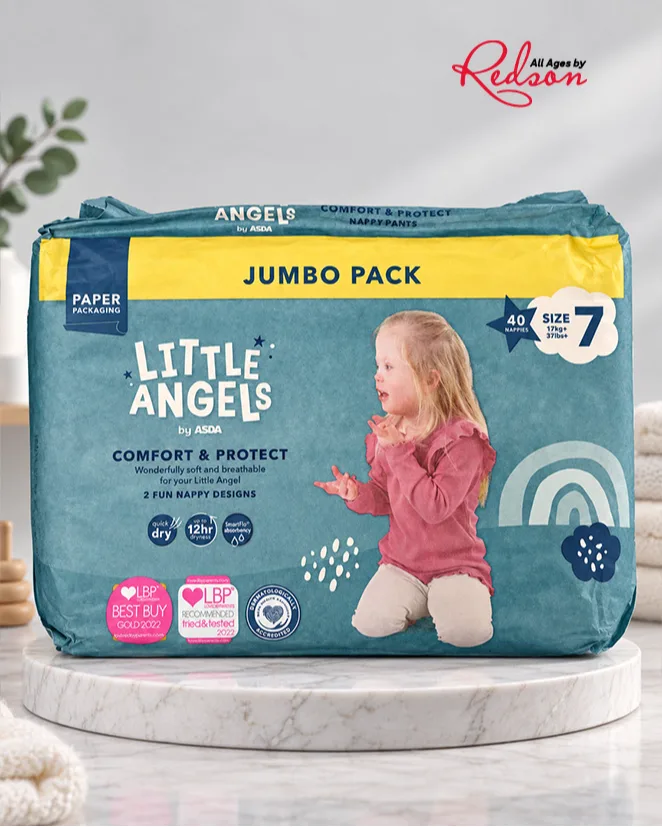 Little Angels By Asda Comfort & Protect Baby Nappies Size 7 Jumbo Pack