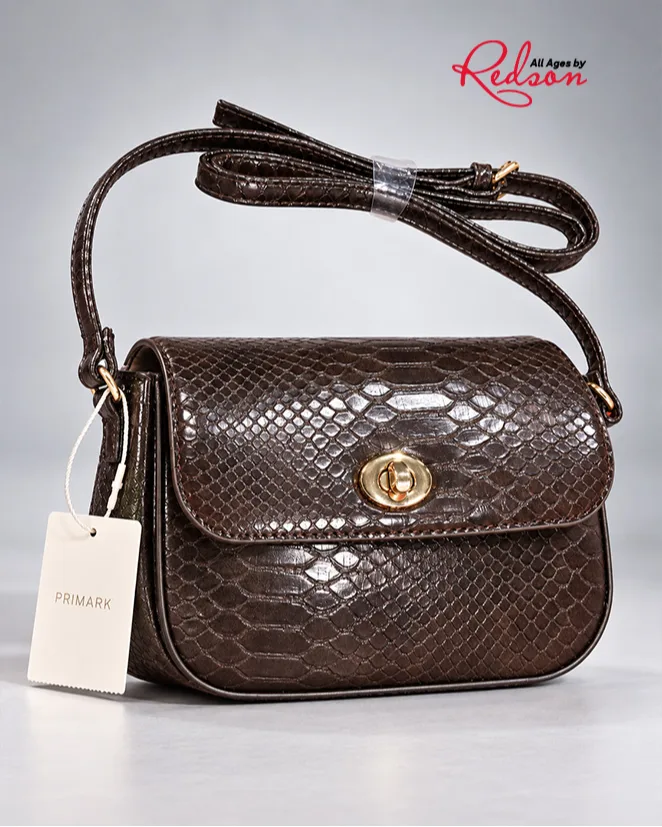 Primark Textured Snake Effect Shoulder Bag Dark Brown