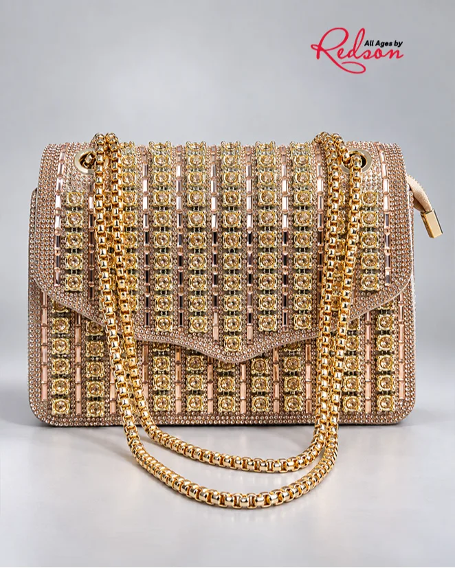 Crystal Luxe Gold Embellished Shoulder Bag