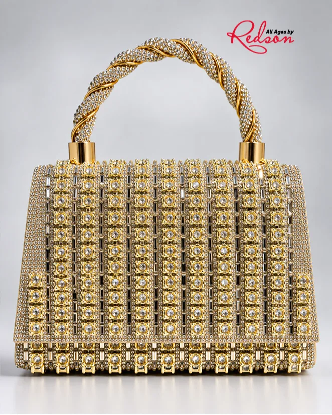 Crystal Luxe Gold Top Handle Handbag