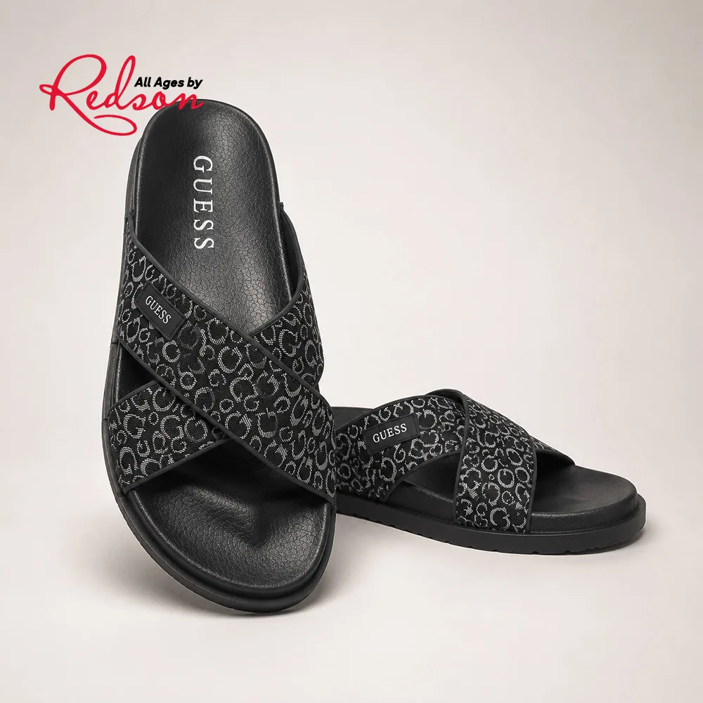 Guess Monogram Cross Strap Slide Sandals