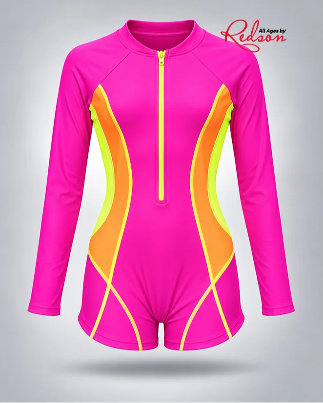Girls’ Long Sleeve Colorblock Swim Romper