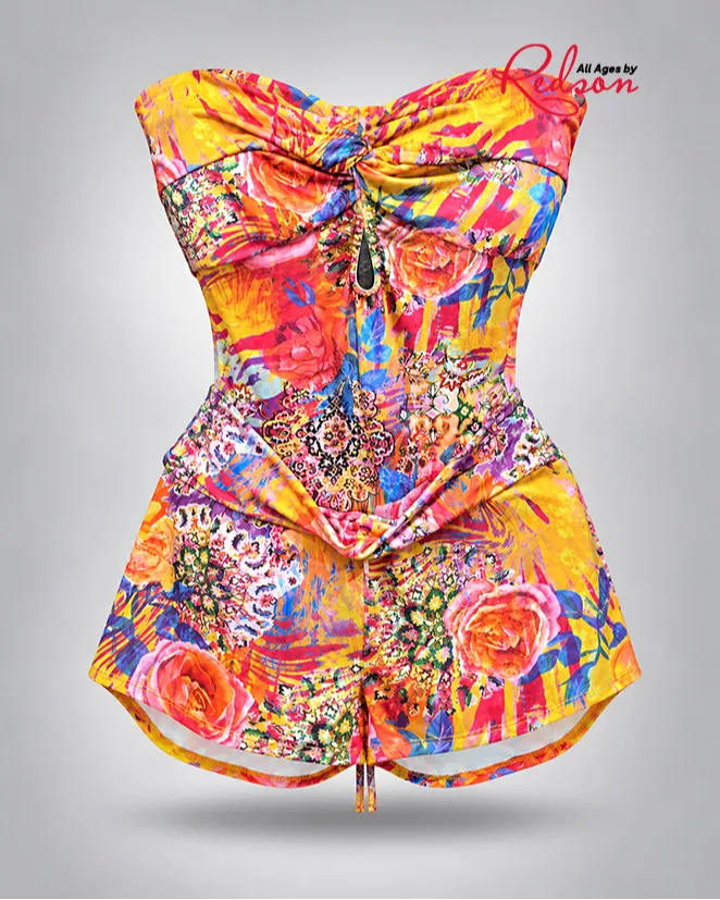 Floral Print Strapless Romper