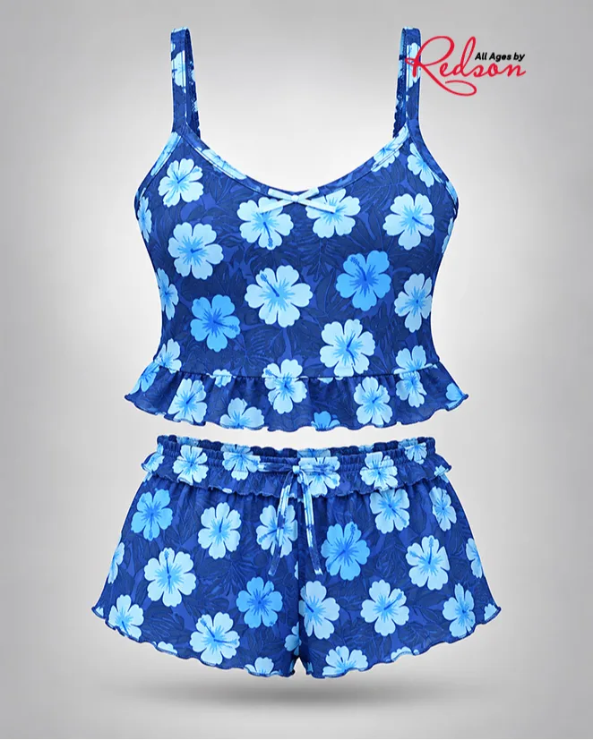 Girls’ Blue Floral Two Piece Swim Set