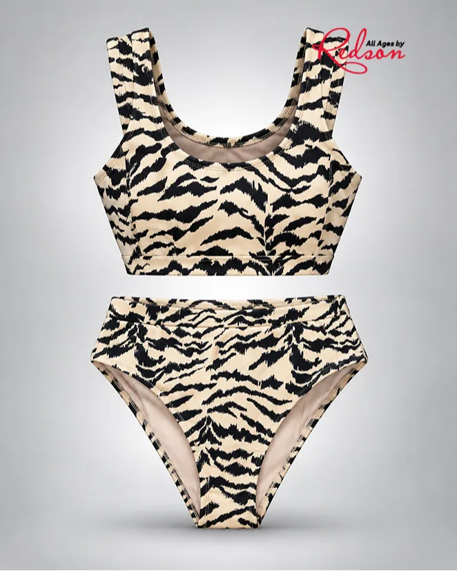 Women’s Zebra Print High Waisted Two Piece Swimsuit