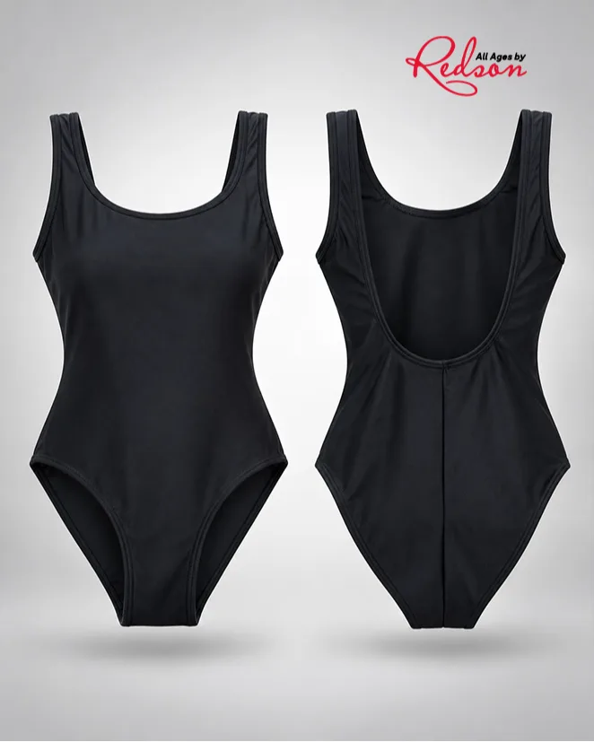 Women’s Classic Black Scoop Neck One Piece Swimsuit