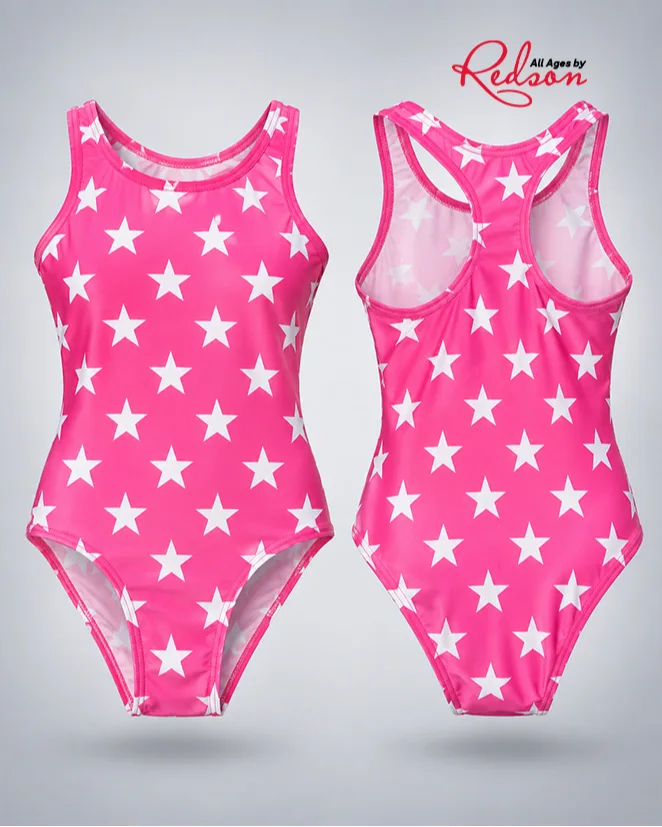 Girls’ Pink Star Print One Piece Swimsuit