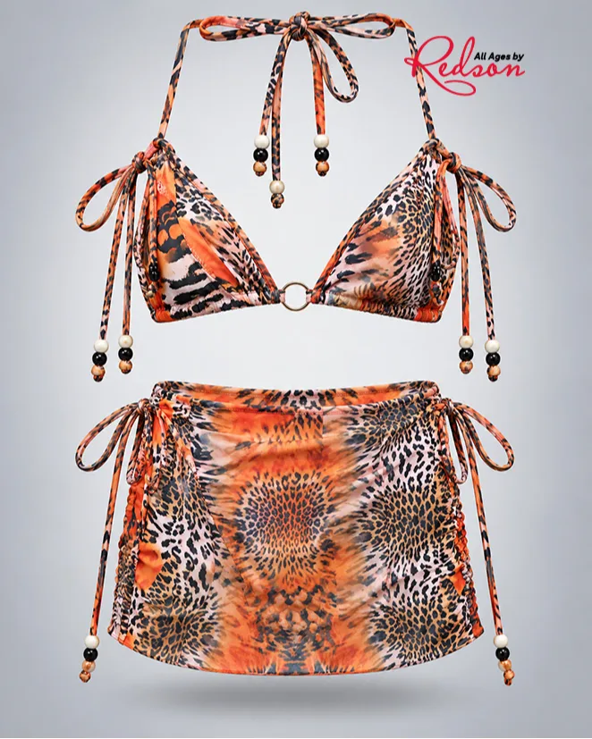 Women’s Leopard Print Bikini & Cover Up Skirt Set