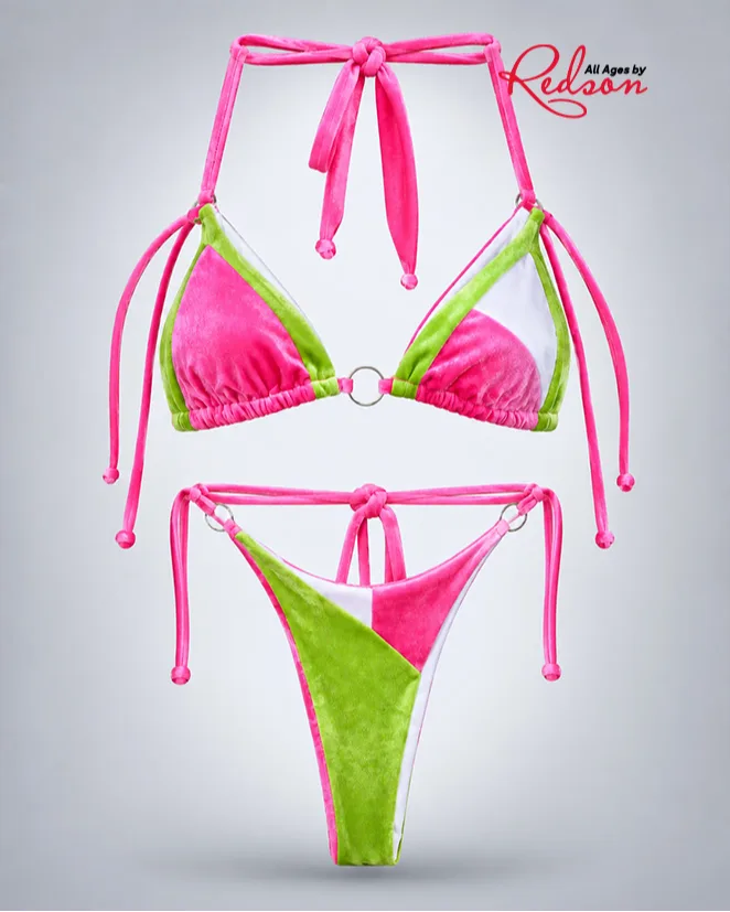 Women’s Color Block Triangle Bikini Set