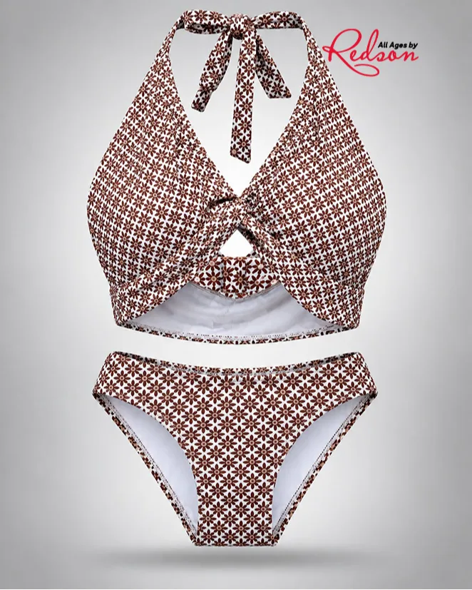 Women’s Brown Floral Halter Bikini Set