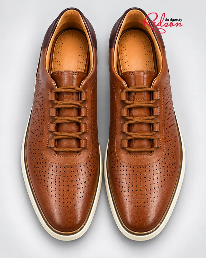 Men’s Brown Perforated Leather Sneakers