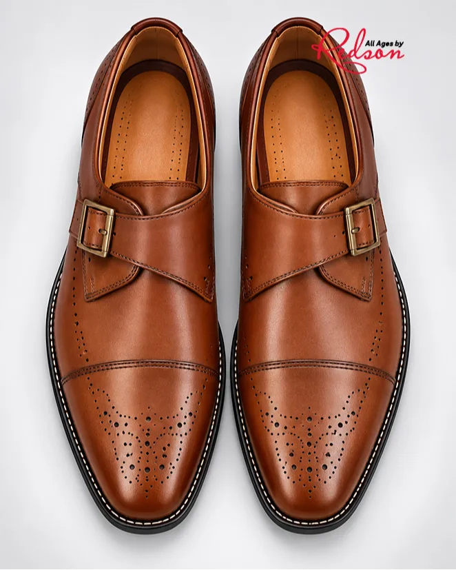 Men’s Tan Brown Cap Toe Monk Strap Dress Shoes
