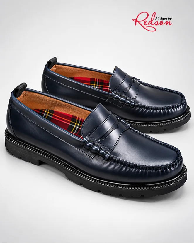 Men’s Navy Blue Leather Penny Loafers