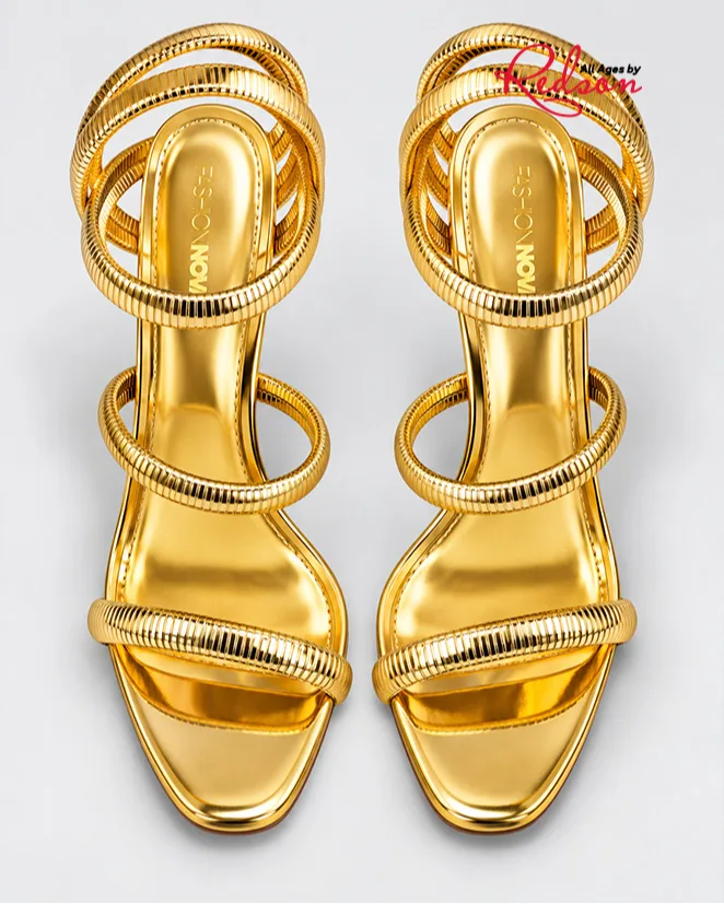 Women’s Gold Metallic Strappy High Heel Sandals