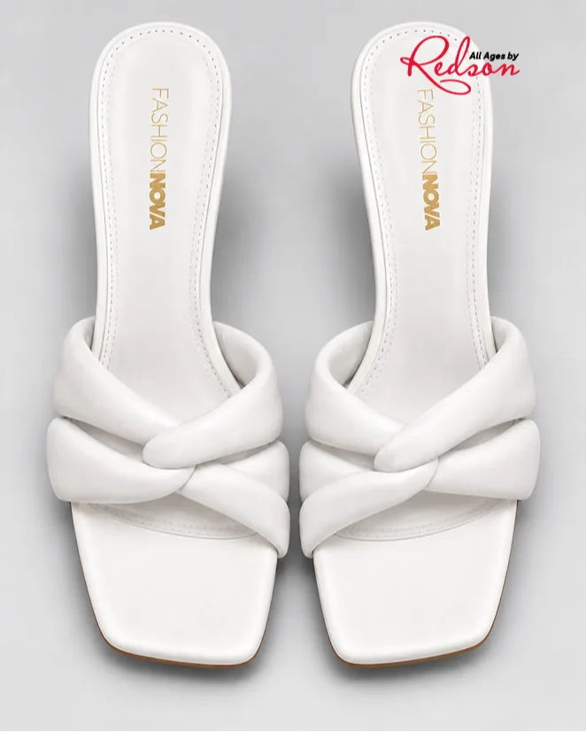 Fashion Nova White Twisted Strap Square Toe Heels