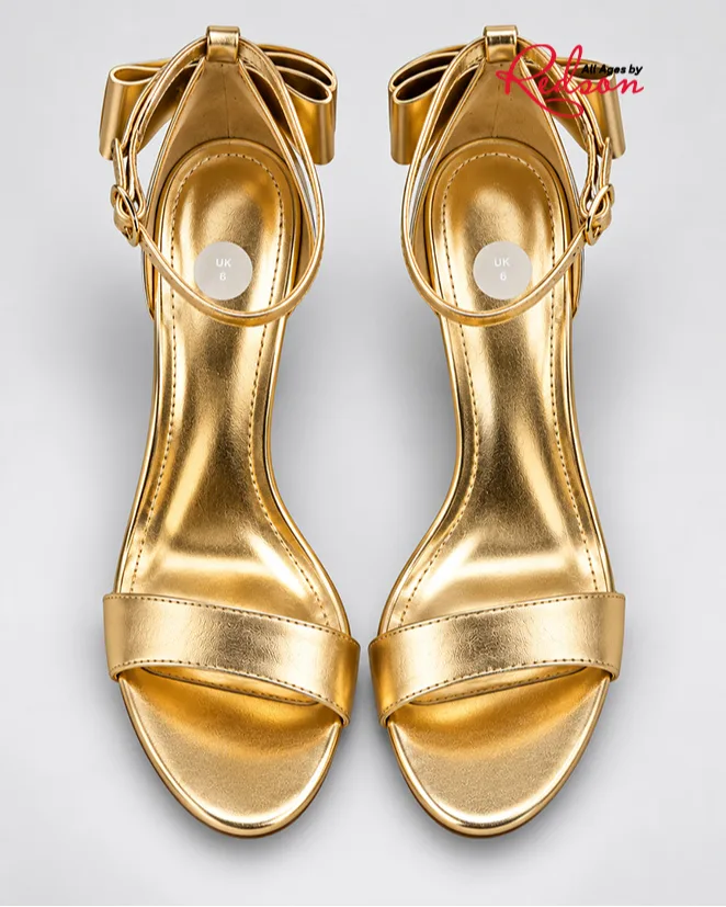 Women’s Gold Metallic Bow Ankle Strap Heels