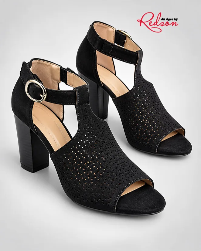 Women’s Laser Cut Block Heel Sandals
