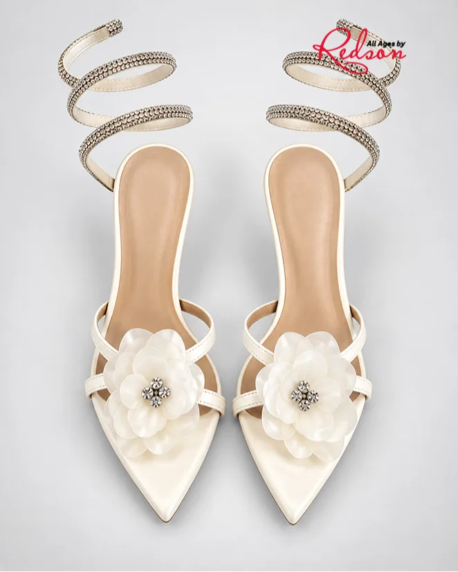Elegant Ivory Floral Rhinestone Stiletto Heels