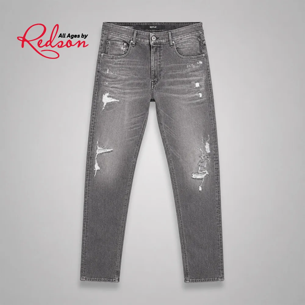 Replay Grey Distressed Slim Fit Jeans