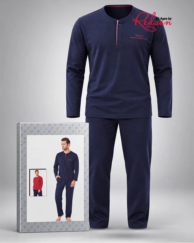 Men’s Pierre Cardin Long-Sleeve Pyjama Set – Navy Blue