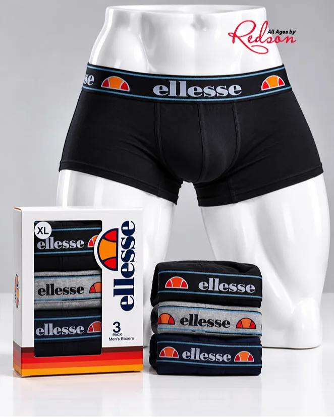Men’s Ellesse 3-Pack Boxer Briefs – Black, Grey & Navy Blue